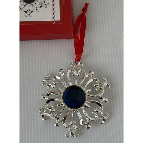 Lenox jeweled Snowflake Christmas Ornament Silverplate Sapphire ornate filigree - Picture 2 of 6